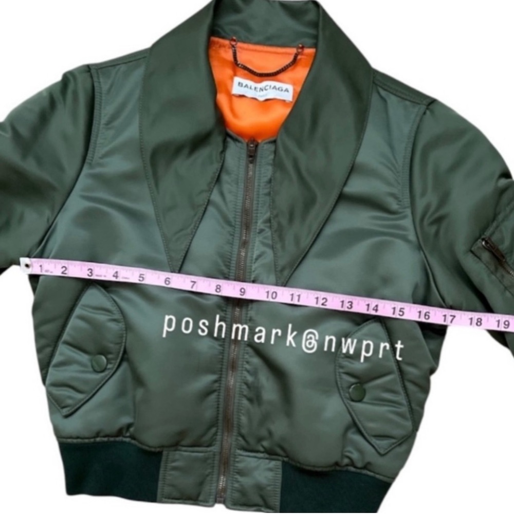 Balenciaga Flight Jacket Scarf Neck Tie Satin Bomber Olive Green 34 XS 0 2 - Picture 10 of 14